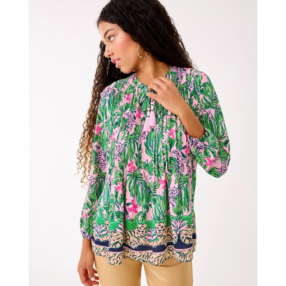 Lilly Pulitzer Marilina Tunic‎ Top Roaring with Joy Cheetah Pink Green Size XS